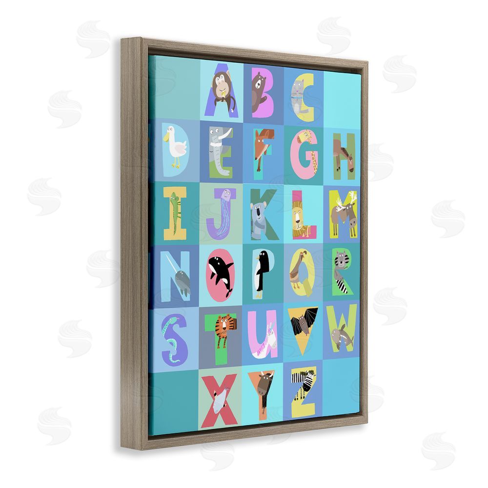 Carla Daly Animal Alphabet in Blue Brown Floating Frame Canvas Wall Art Print