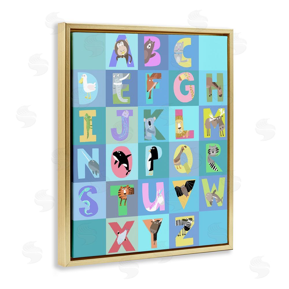 Carla Daly Animal Alphabet in Blue Gold Floating Frame Canvas Wall Art Print