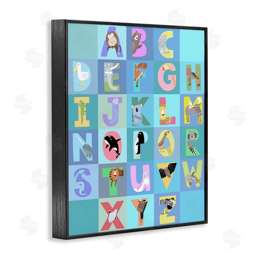 Carla Daly Animal Alphabet in Blue Black Framed Giclee Wall Art Print