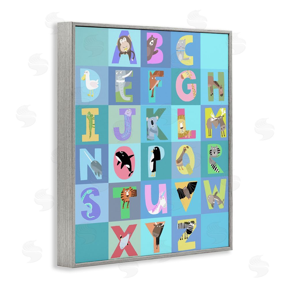 Carla Daly Animal Alphabet in Blue Gray Framed Giclee Wall Art Print