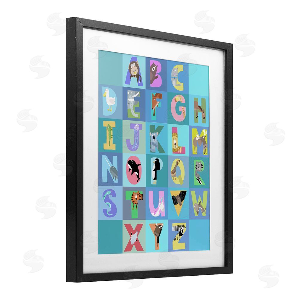 Carla Daly Animal Alphabet in Blue Black Framed Print Under Glass Wall Art