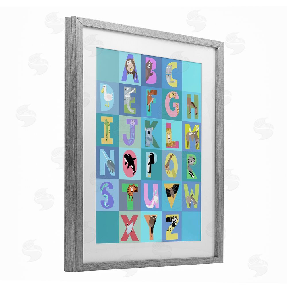 Carla Daly Animal Alphabet in Blue Gray Framed Print Under Glass Wall Art