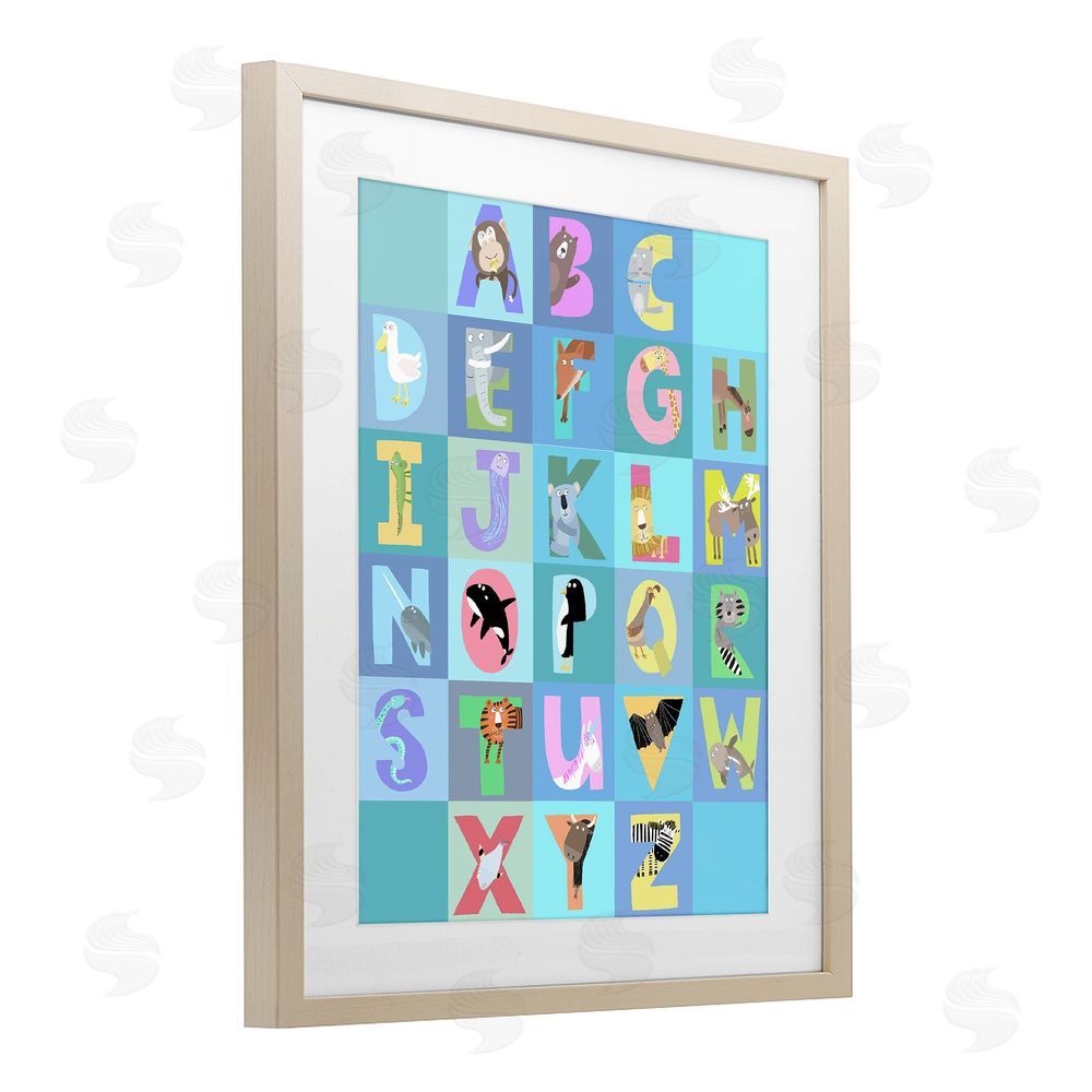 Carla Daly Animal Alphabet in Blue Birch Framed Print Under Glass Wall Art