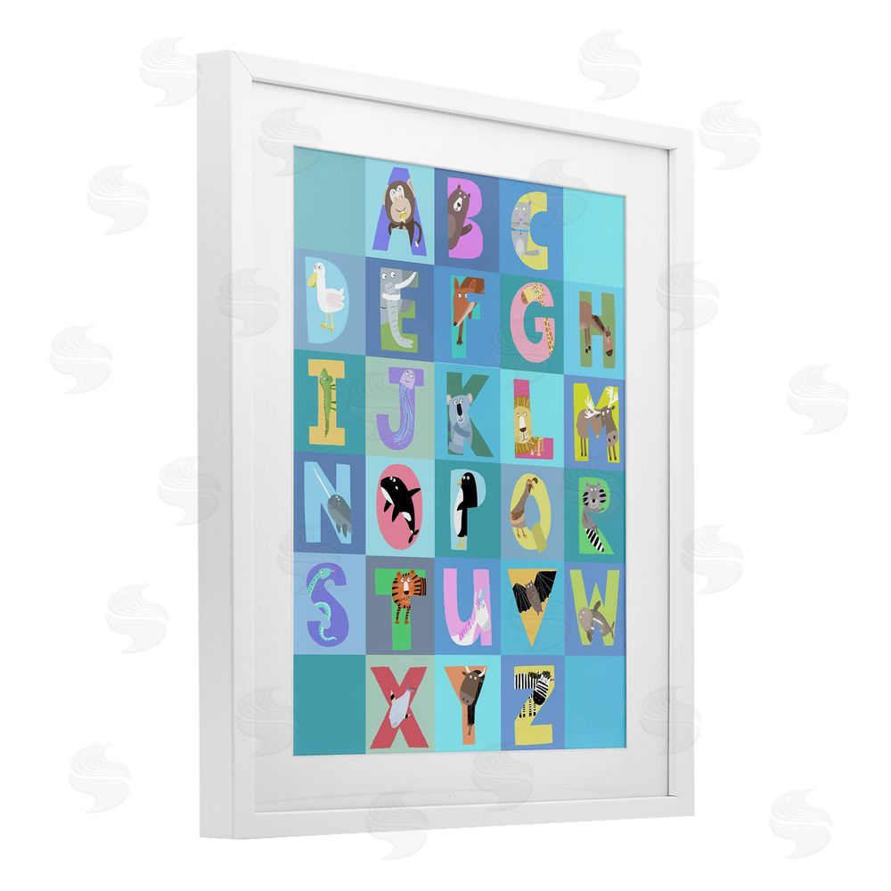 Carla Daly Animal Alphabet in Blue White Framed Print Under Glass Wall Art