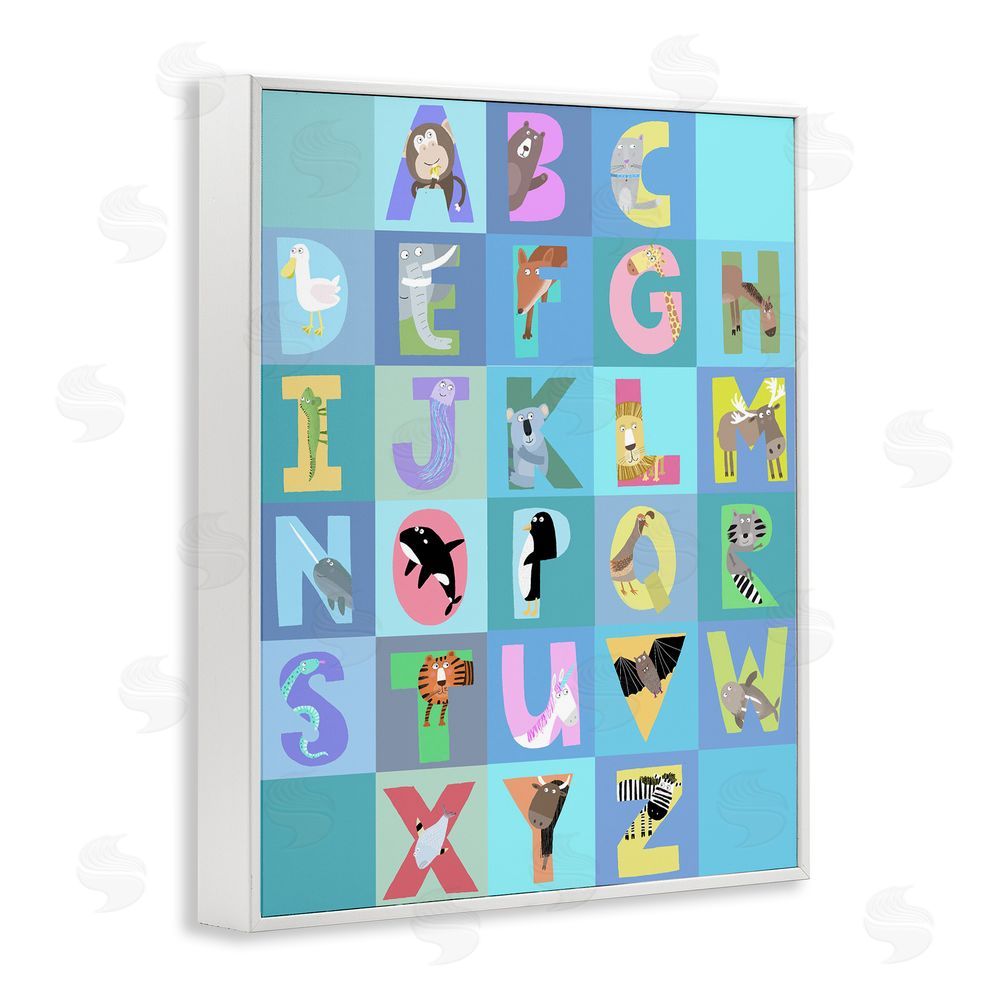 Carla Daly Animal Alphabet in Blue White Framed Giclee Wall Art Print