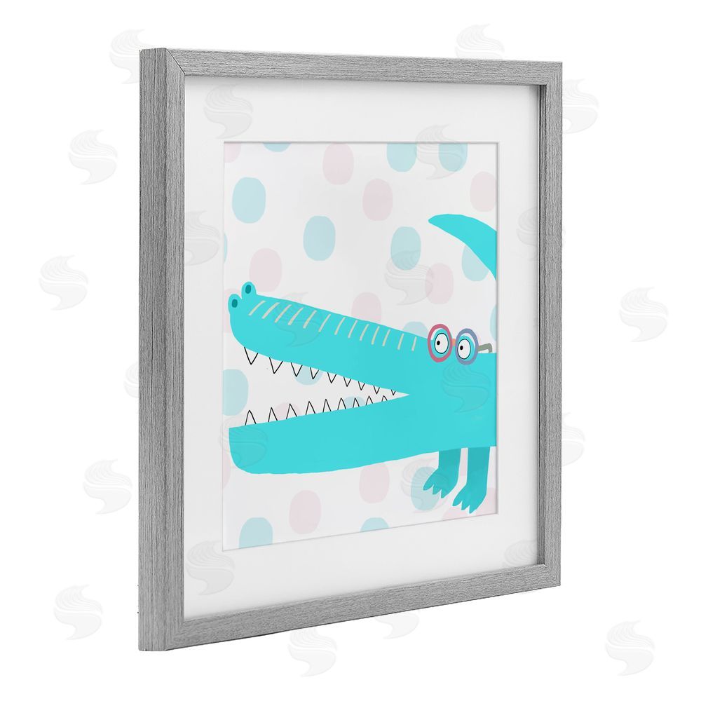 Carla Daly Electric Blue Crocodile Gray Framed Print Under Glass with Mat Wall Art