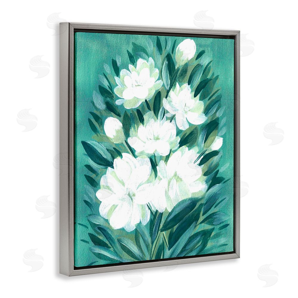 Camila Juncos Acrylic Jasmine Flowers Gray Floating Frame Canvas Art Print