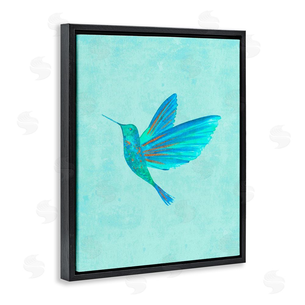 Camila Juncos Blue Hummingbird Simplicity Black Floating Frame Canvas Wall Art Print