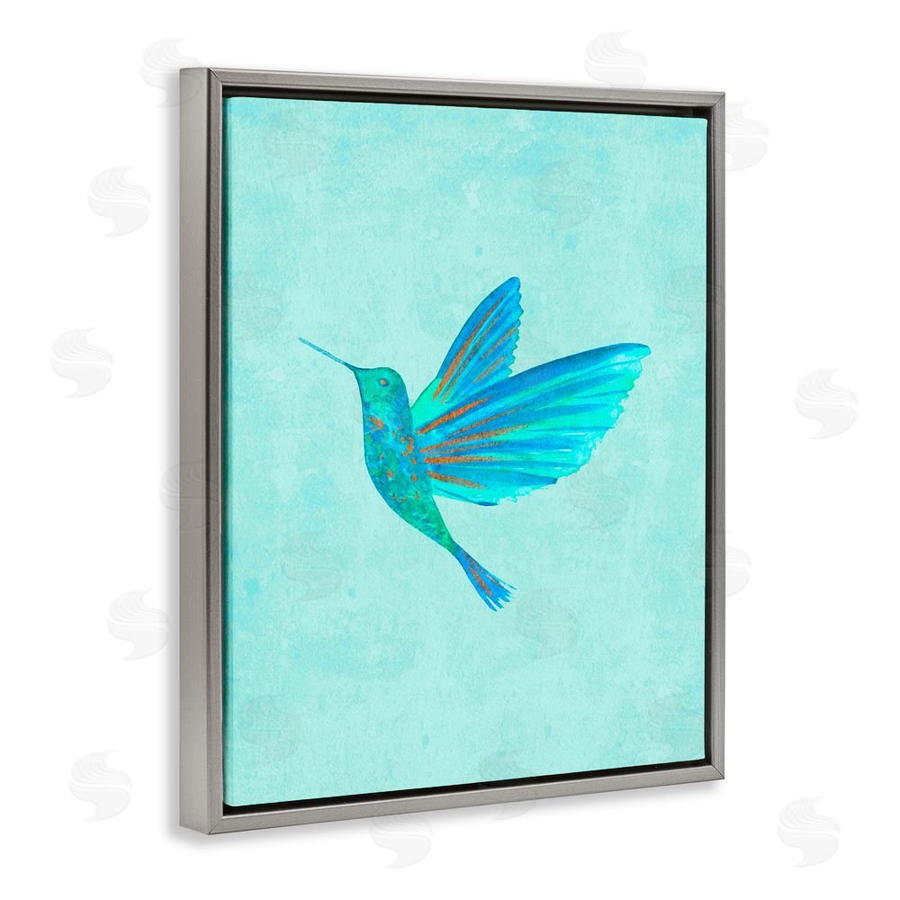 Camila Juncos Blue Hummingbird Simplicity Gray Floating Frame Canvas Art Print