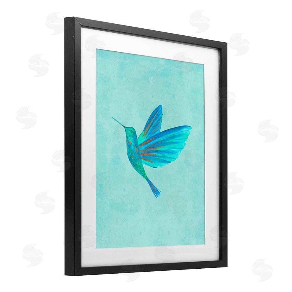 Camila Juncos Blue Hummingbird Simplicity Black Framed Print Under Glass Art
