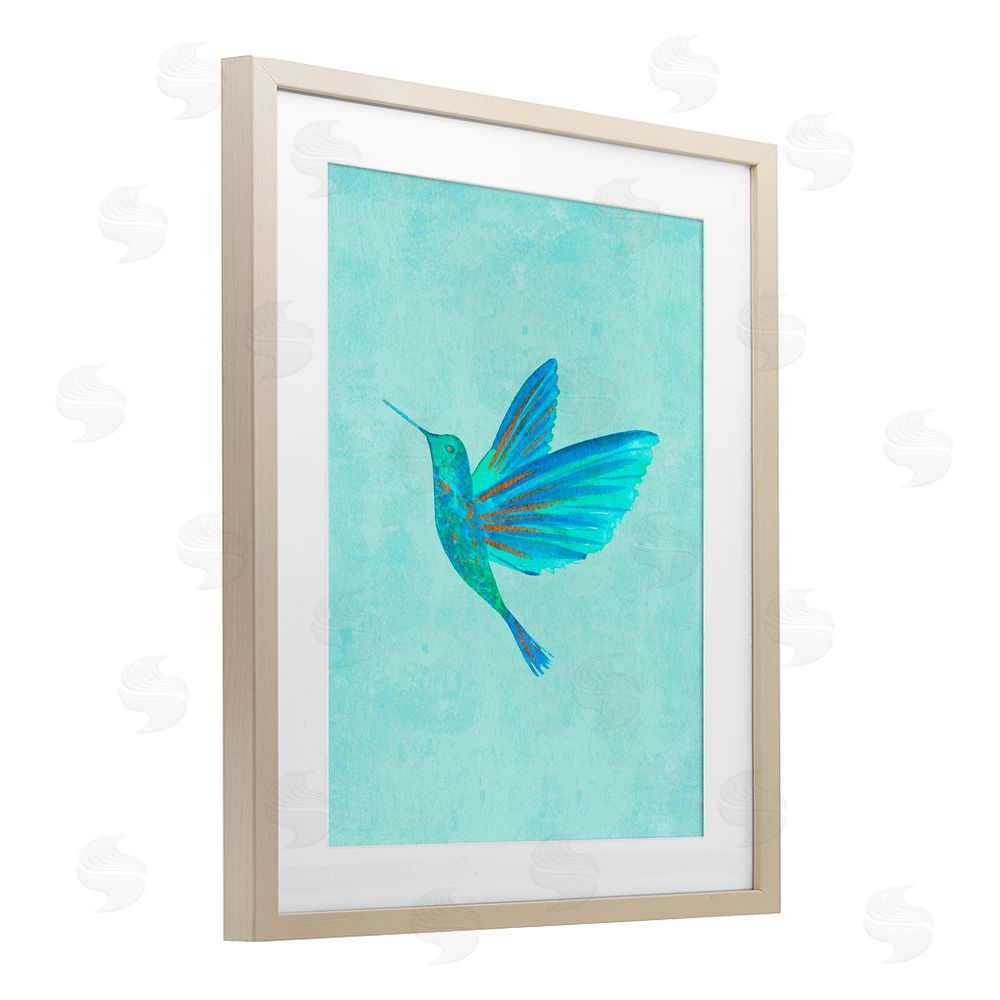 Camila Juncos Blue Hummingbird Simplicity Birch Framed Print Under Glass Art
