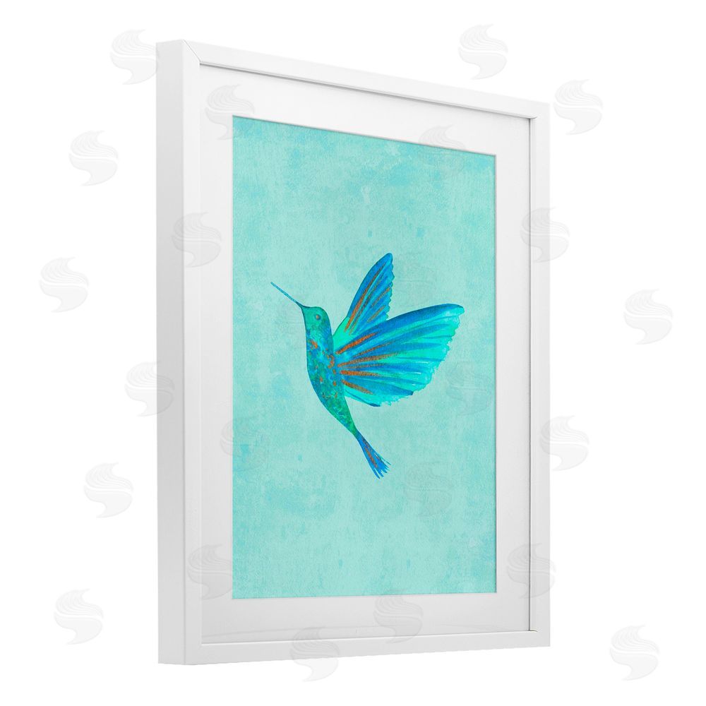Camila Juncos Blue Hummingbird Simplicity White Framed Print Under Glass Art