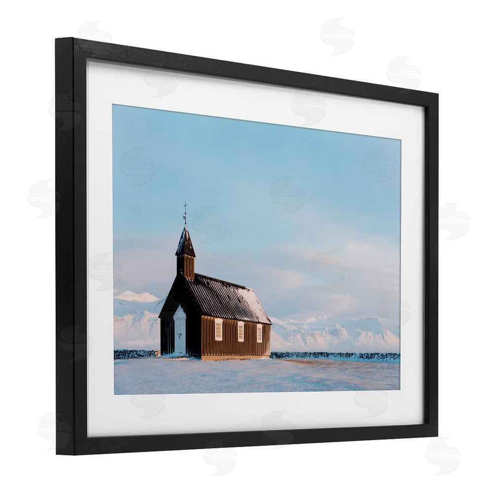Jade Sharp Photo Church on Vast Snowscape Black Framed Print Under Glass Art