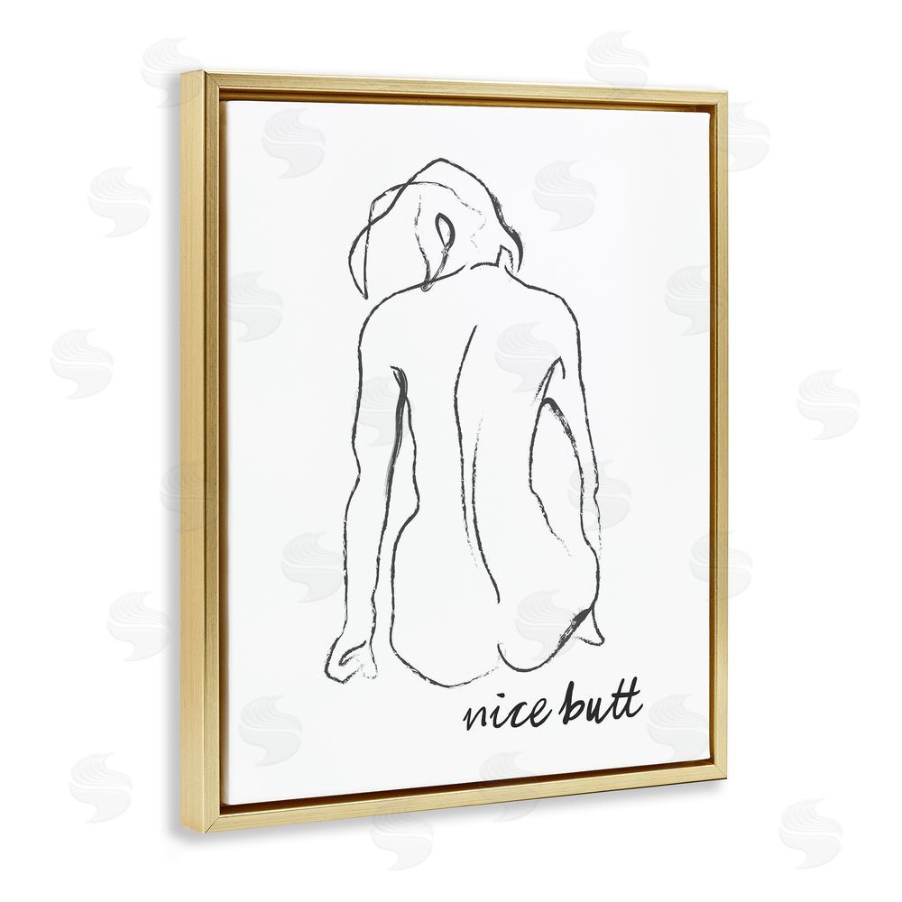 Lettered and Lined Nice Butt Bathroom Refresh Gold Floating Frame Canvas Wall Art Print