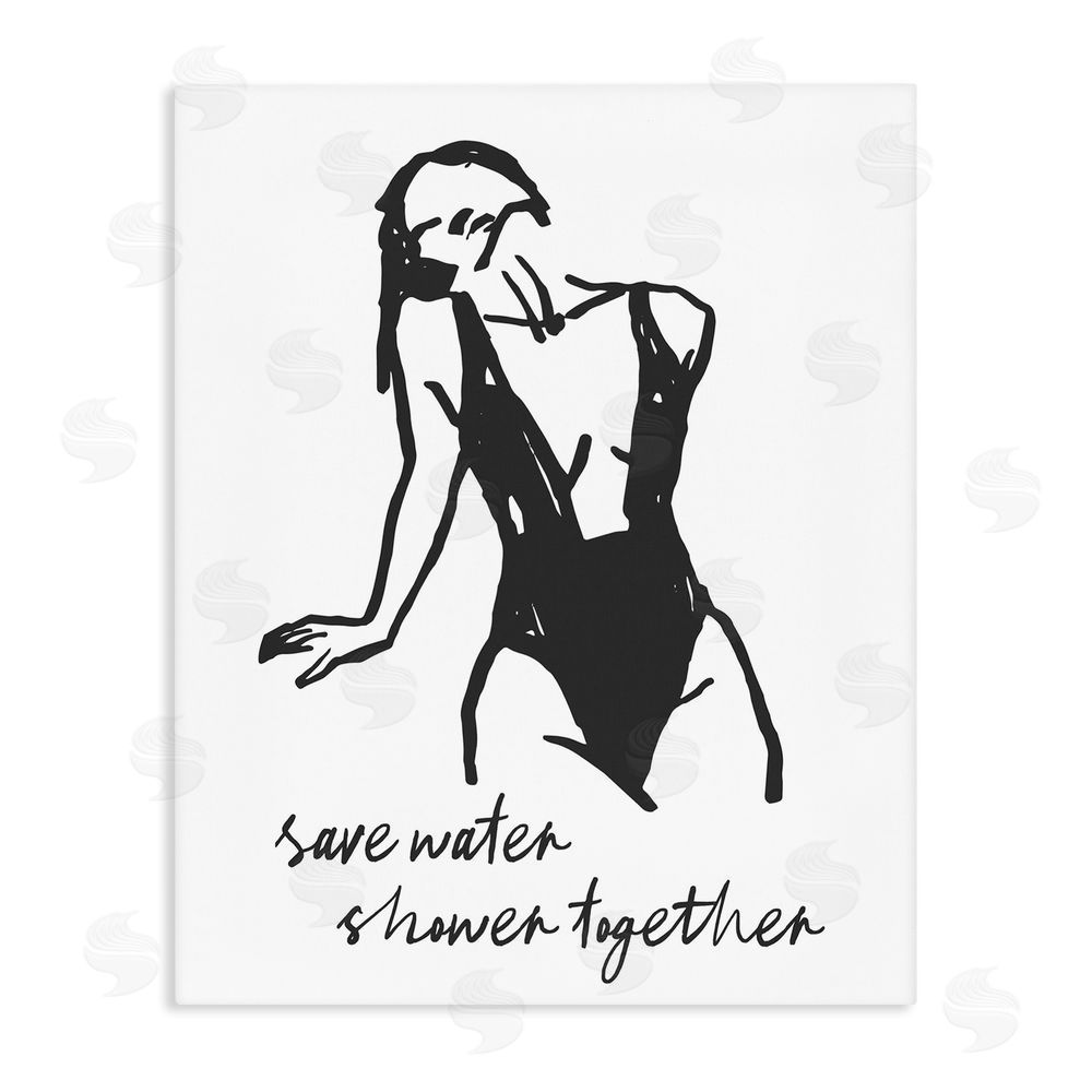 Lettered and Lined Save Water Shower Together Stretched Canvas Wall Art Print