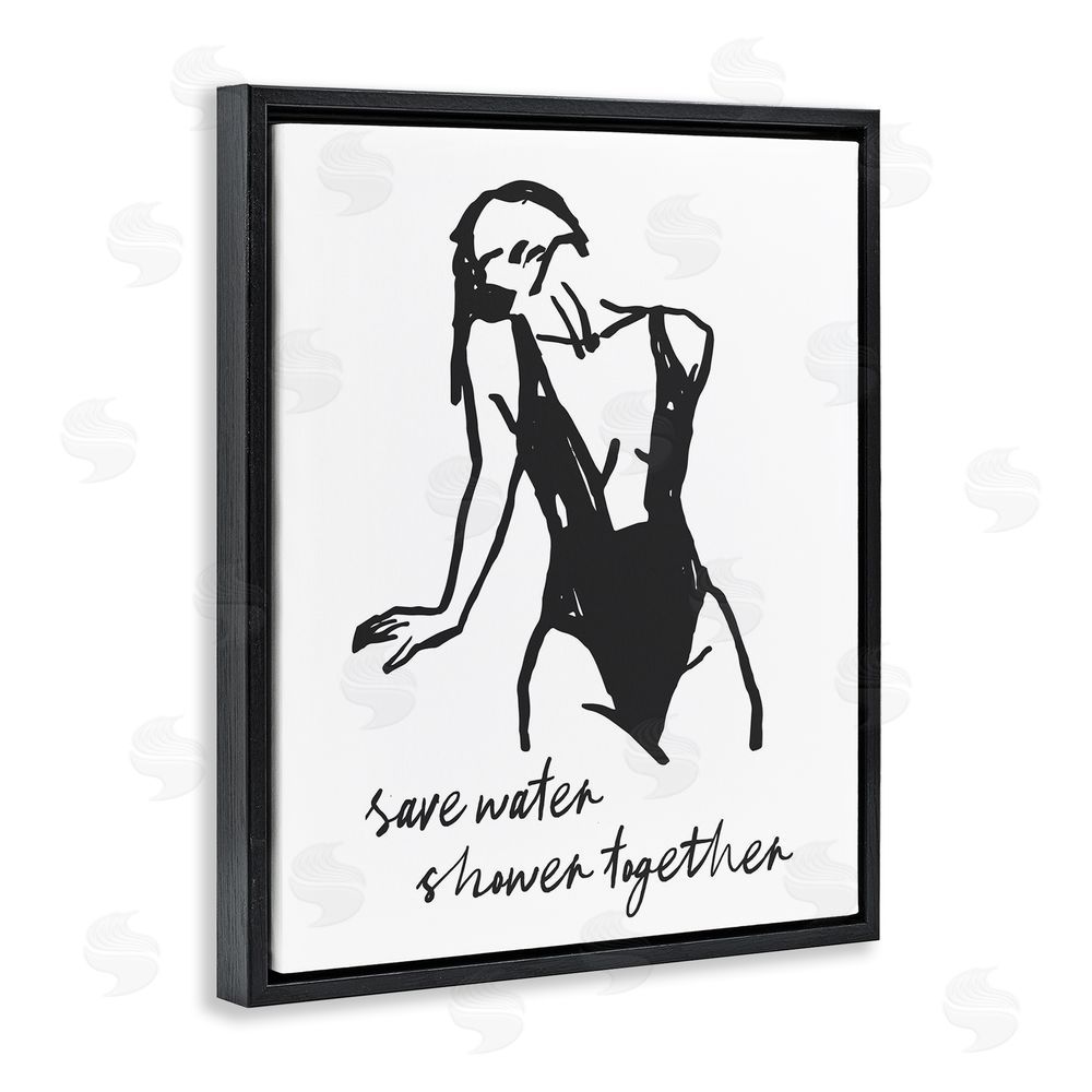 Lettered and Lined Save Water Shower Together Black Floating Frame Canvas Wall Art Print