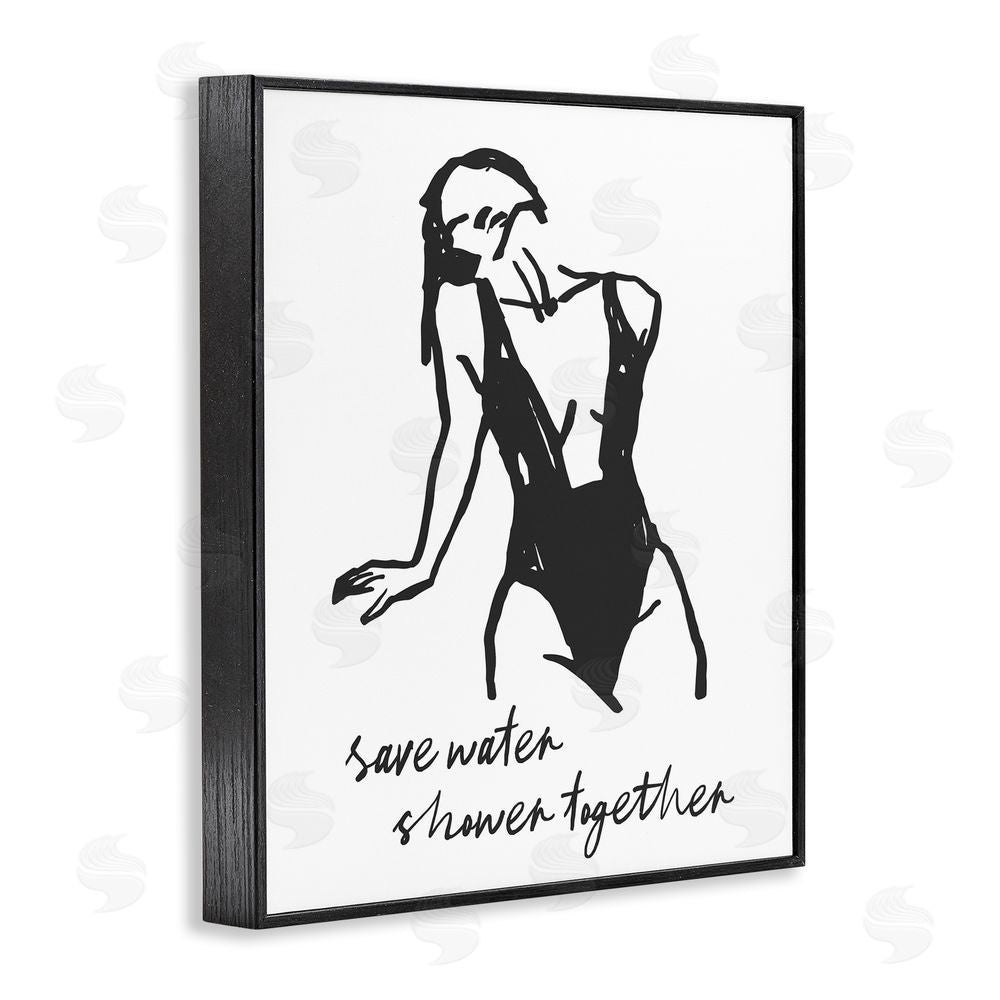 Lettered and Lined Save Water Shower Together Black Framed Giclee Wall Art Print