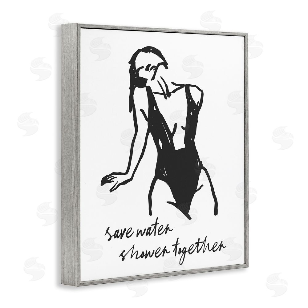 Lettered and Lined Save Water Shower Together Gray Framed Giclee Wall Art Print