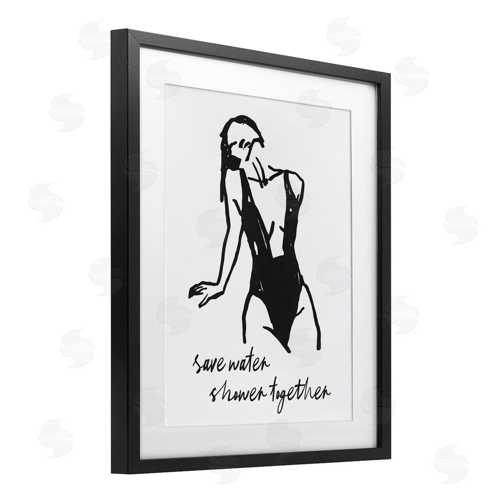 Lettered and Lined Save Water Shower Together Black Framed Print Under Glass Wall Art