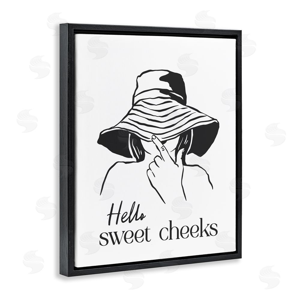 Lettered and Lined Sweet Cheeks Bathroom Greeting Black Floating Frame Canvas Wall Art Print