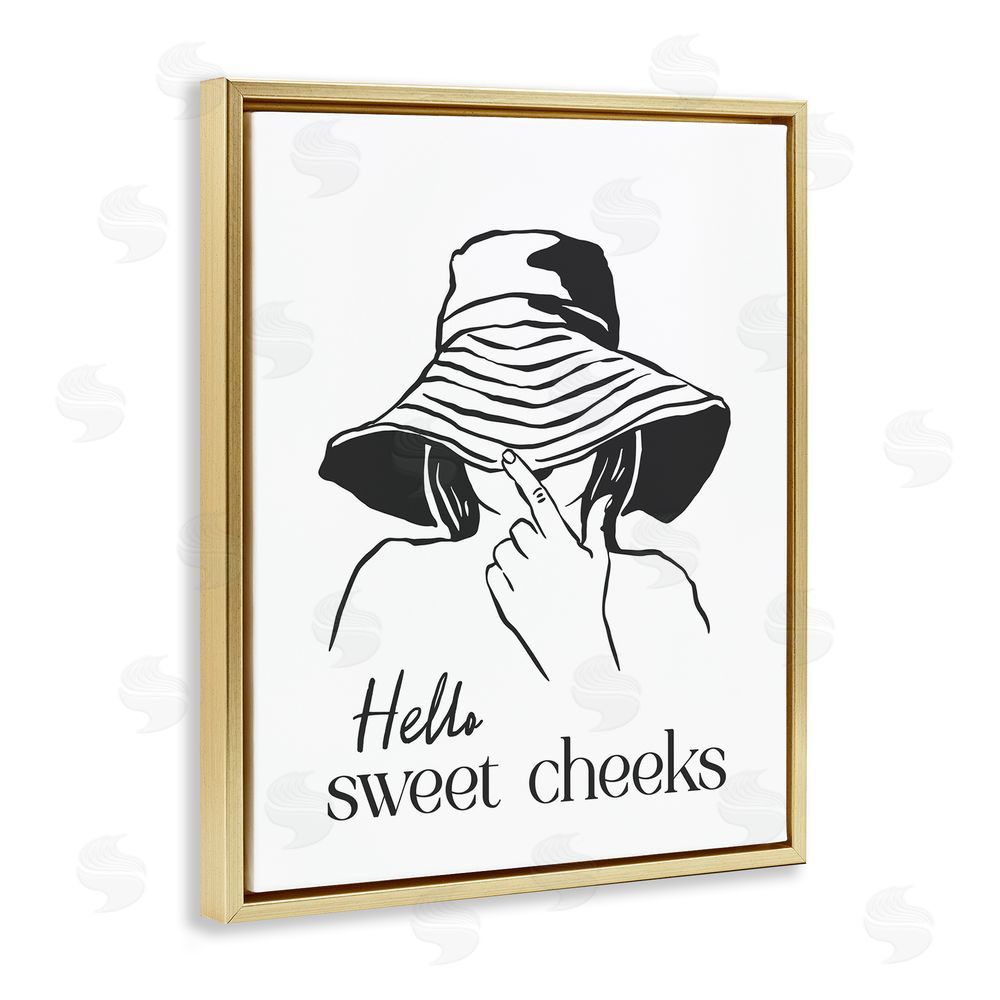 Lettered and Lined Sweet Cheeks Bathroom Greeting Gold Floating Frame Canvas Wall Art Print
