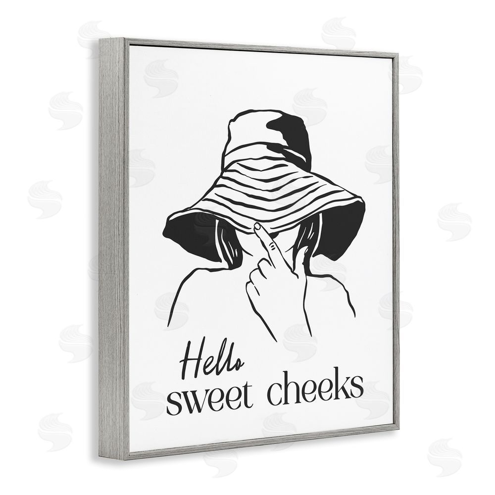 Lettered and Lined Sweet Cheeks Bathroom Greeting Gray Framed Giclee Wall Art Print
