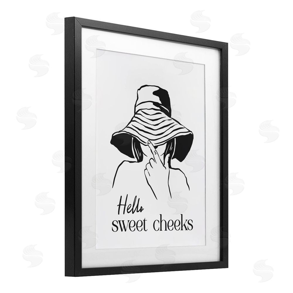 Lettered and Lined Sweet Cheeks Bathroom Greeting Black Framed Print Under Glass Wall Art