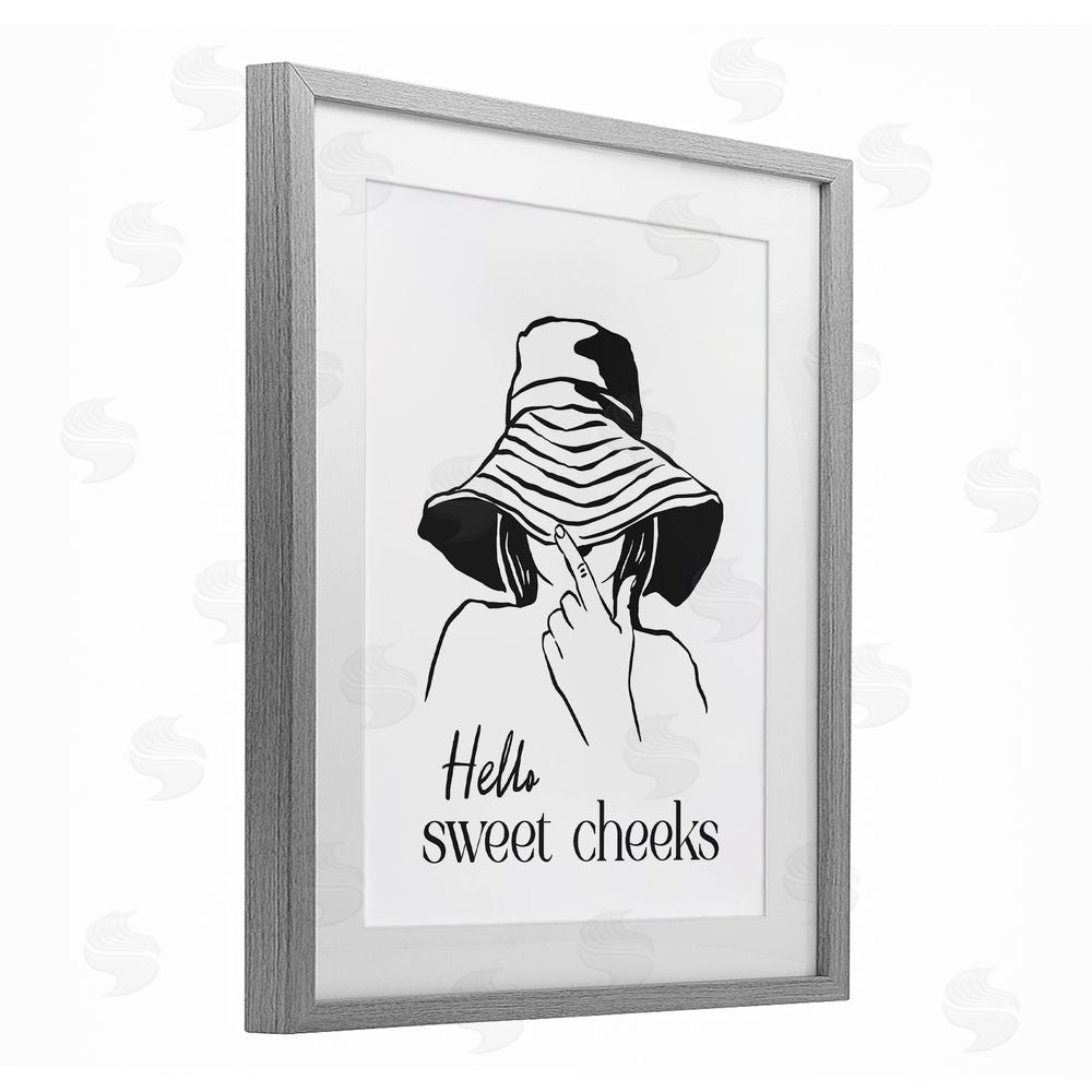 Lettered and Lined Sweet Cheeks Bathroom Greeting Gray Framed Print Under Glass Wall Art