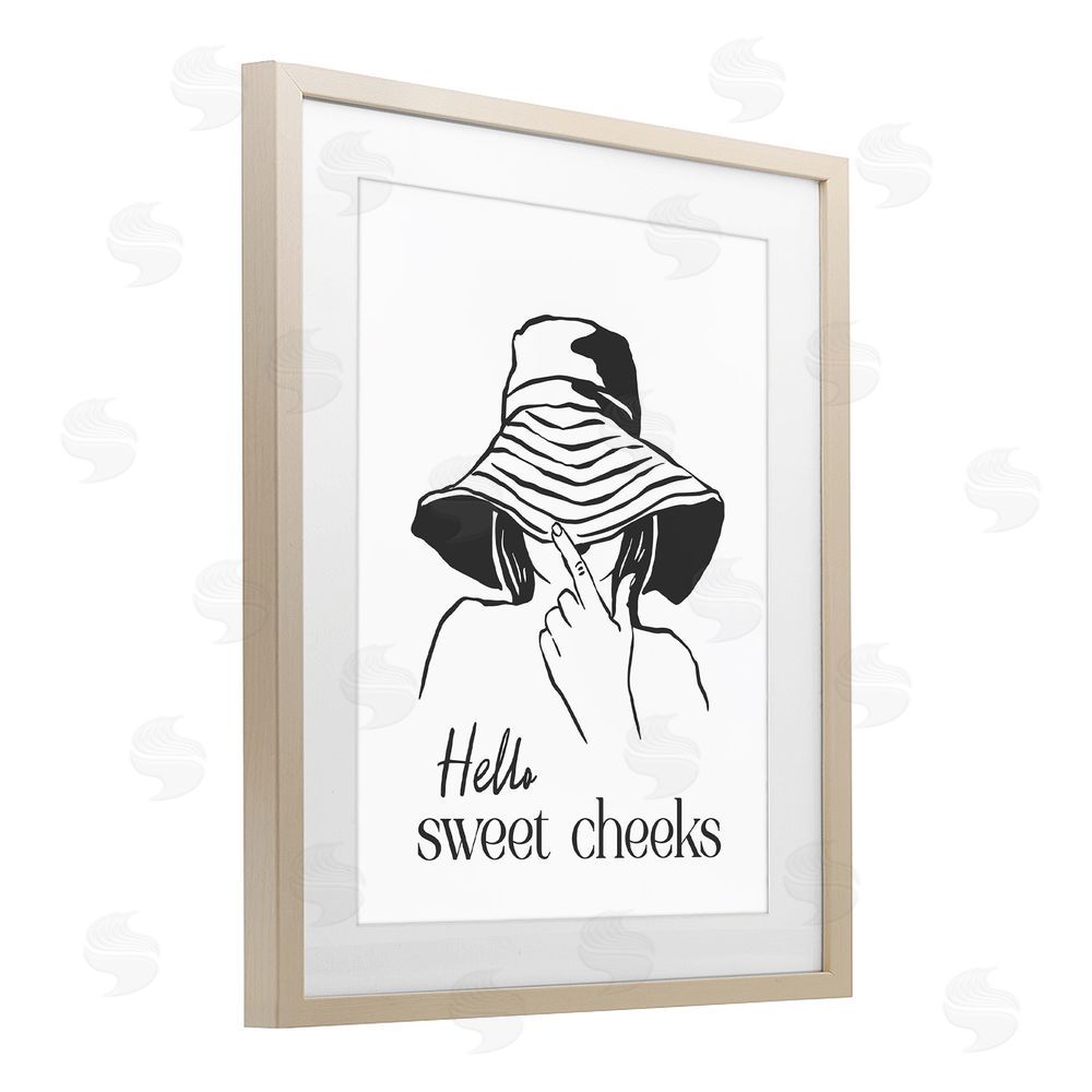 Lettered and Lined Sweet Cheeks Bathroom Greeting Brown Framed Print Under Glass Wall Art