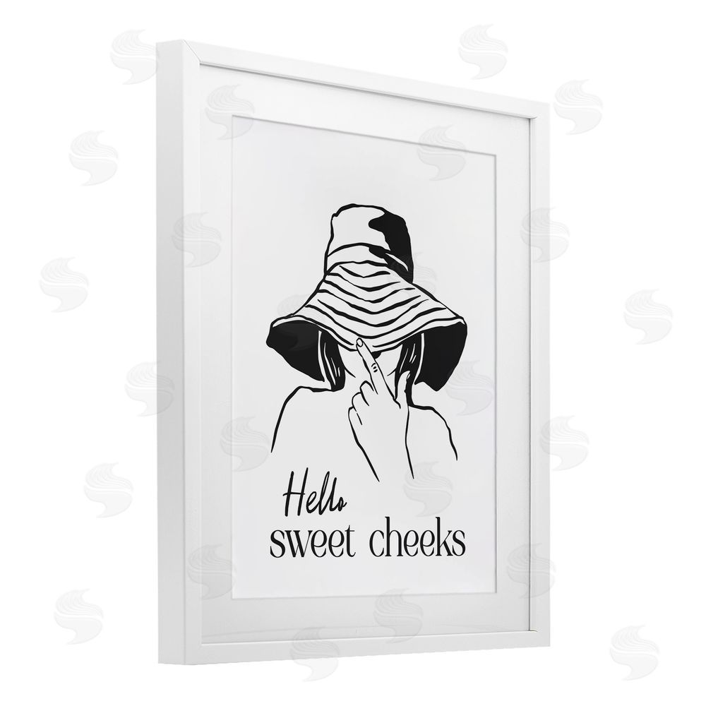 Lettered and Lined Sweet Cheeks Bathroom Greeting White Framed Print Under Glass Wall Art