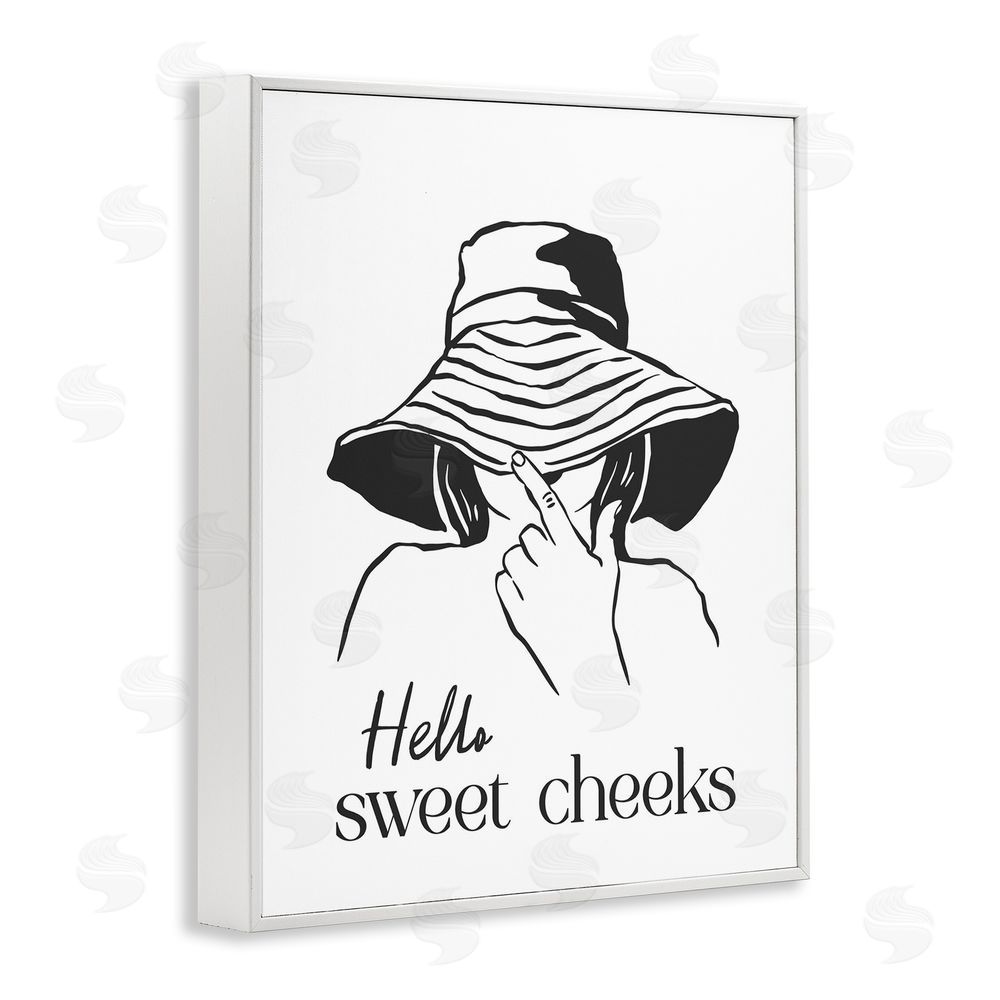 Lettered and Lined Sweet Cheeks Bathroom Greeting White Framed Giclee Wall Art Print