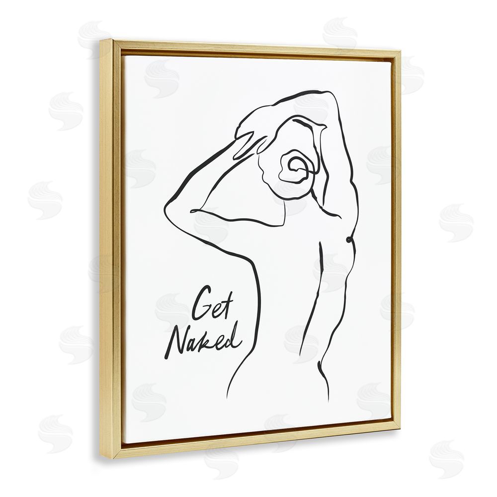 Lettered and Lined Get Naked Nude Silhouette Gold Floating Frame Canvas Wall Art