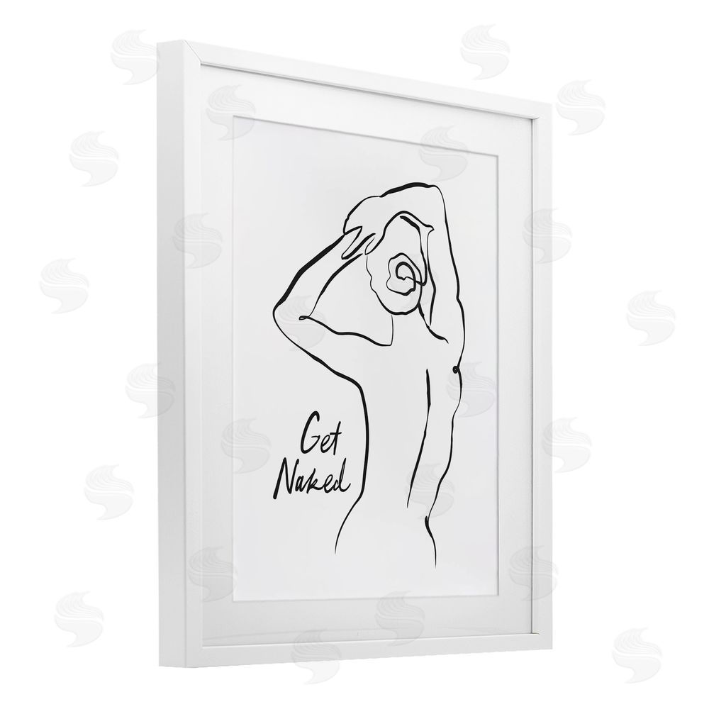 Lettered and Lined Get Naked Nude Silhouette White Framed Print Under Glass with Mat Wall Art