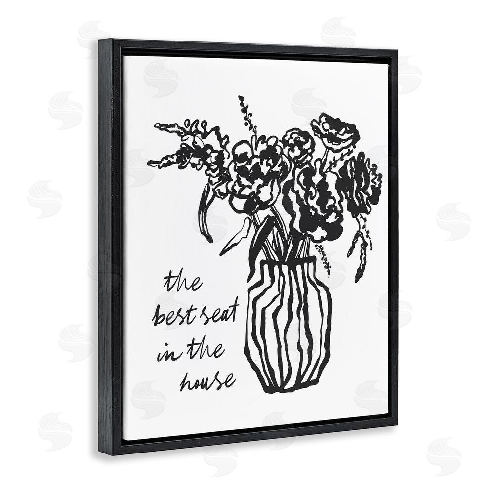 Lettered and Lined Best Seat in House Bathroom Black Floating Frame Canvas Wall Art Print