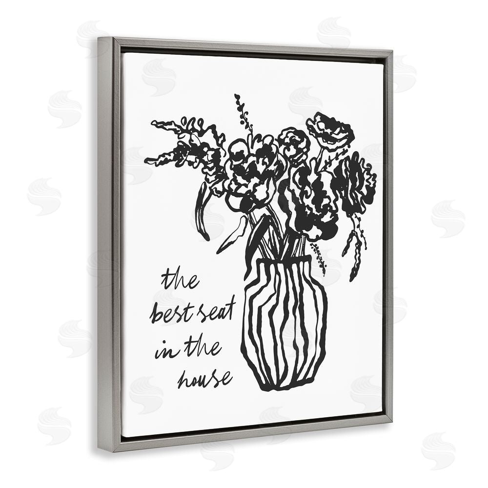 Lettered and Lined Best Seat in House Bathroom Gray Floating Frame Canvas Wall Art Print