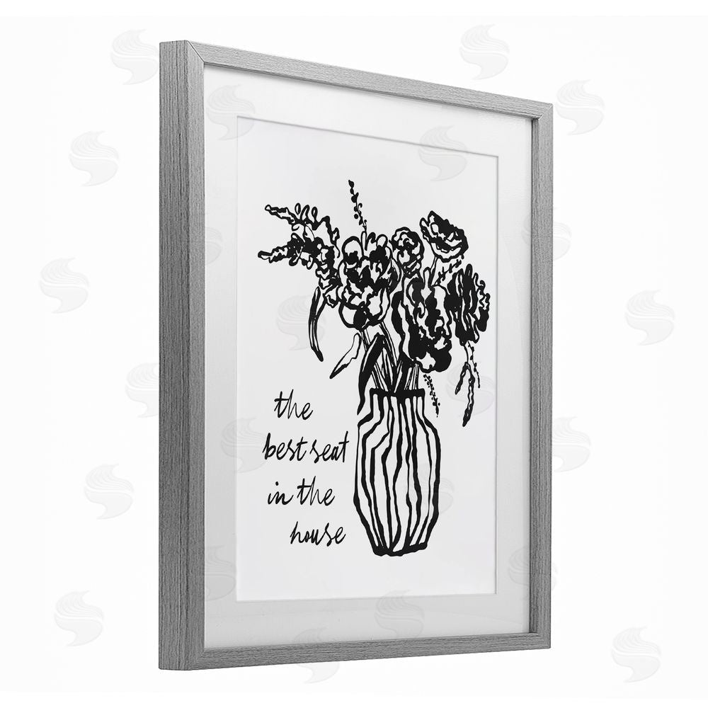 Lettered and Lined Best Seat in House Bathroom Gray Framed Print Under Glass Wall Art