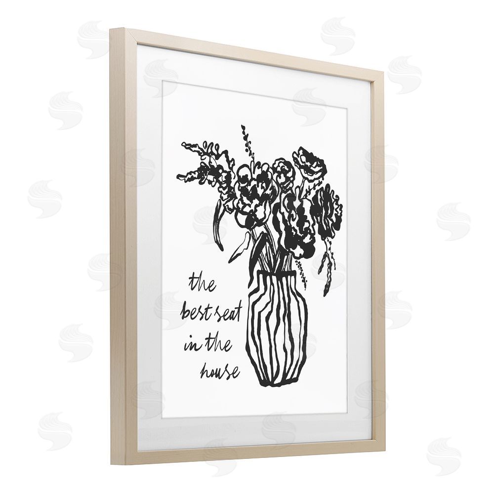 Lettered and Lined Best Seat in House Bathroom Birch Framed Print Under Glass Wall Art
