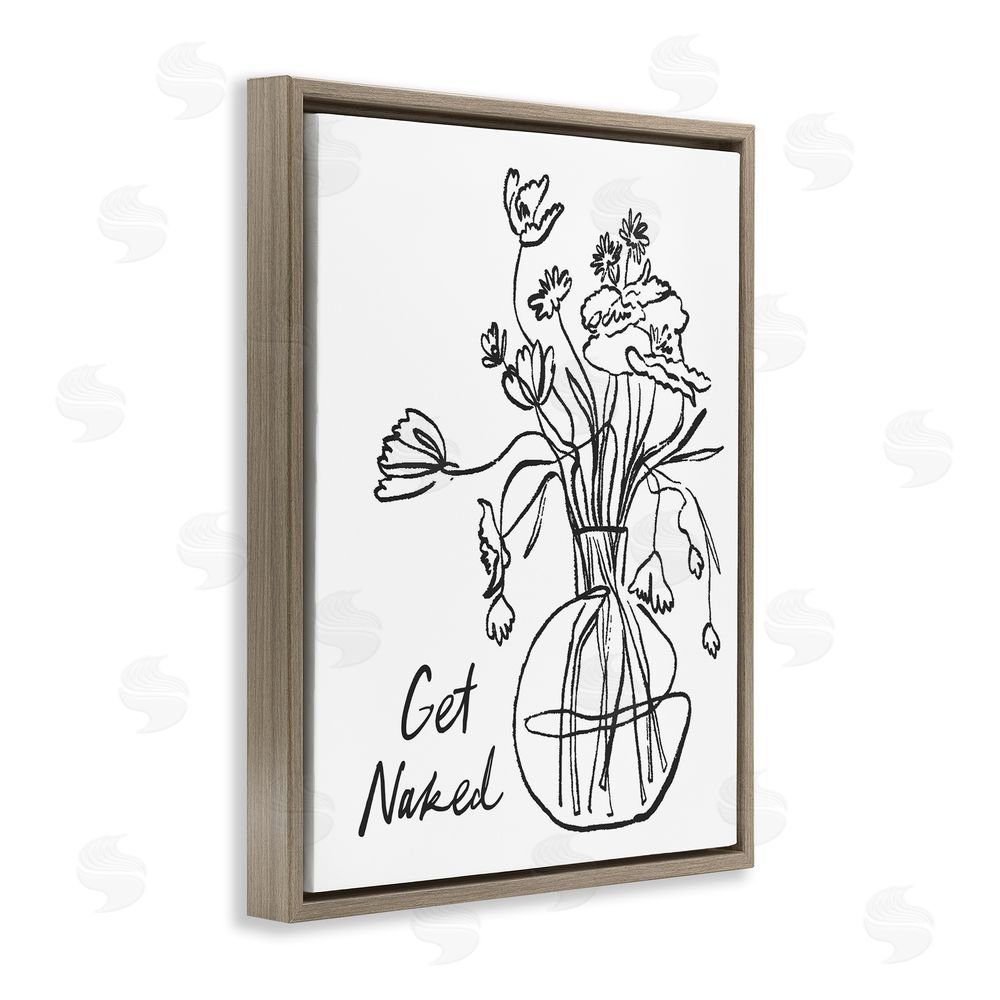 Lettered and Lined Get Naked Flower Contour Brown Floating Frame Canvas Wall Art