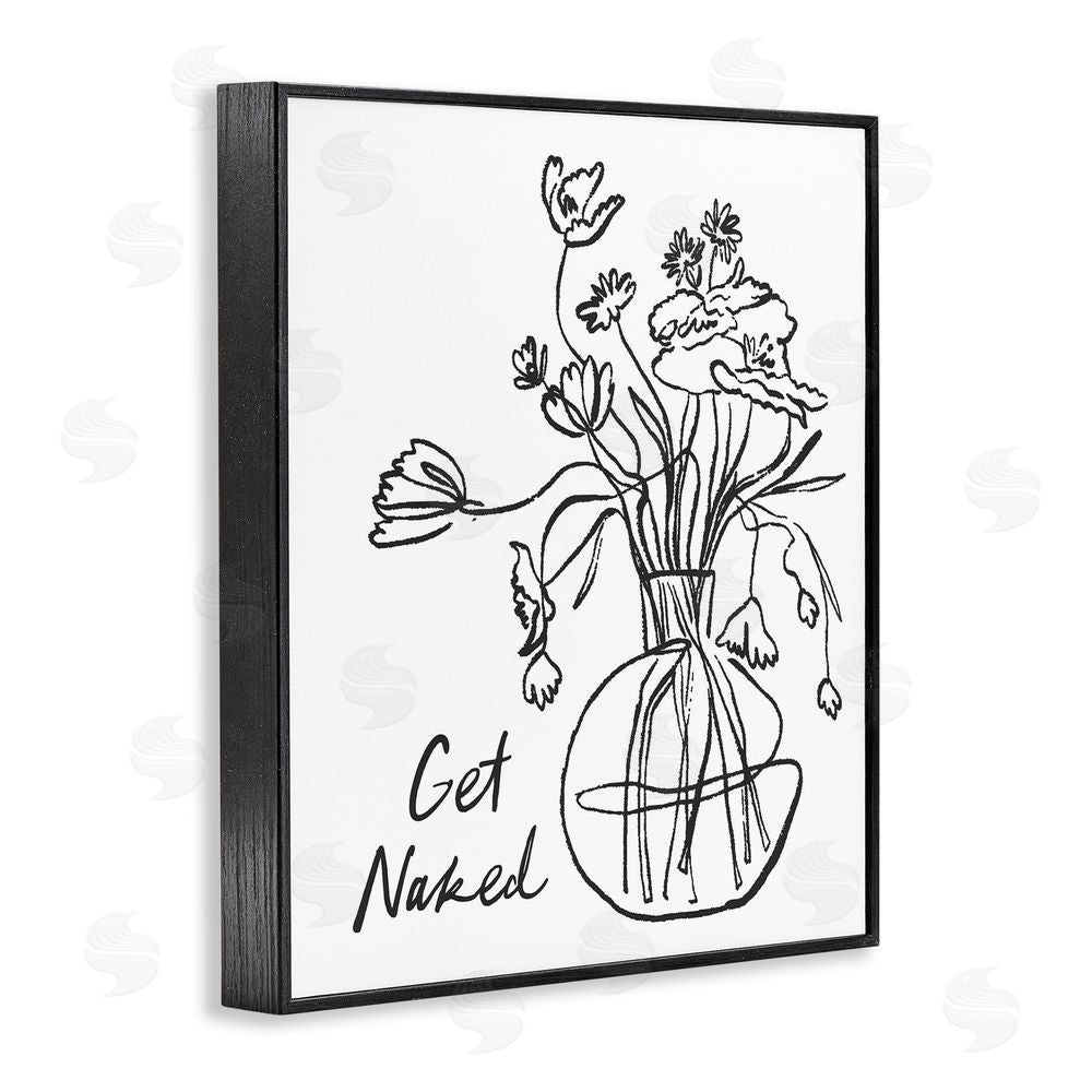 Lettered and Lined Get Naked Flower Contour Blacked Framed Giclee Wall Art Print