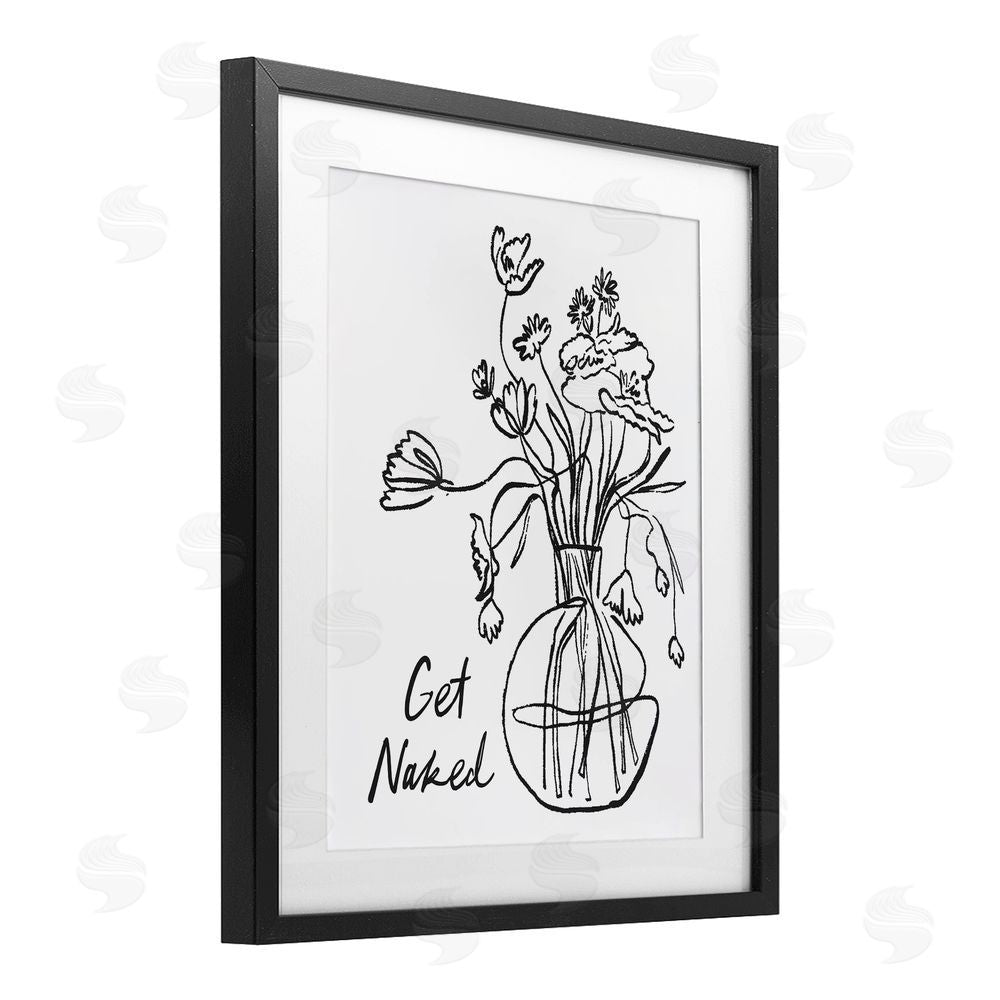 Lettered and Lined Get Naked Flower Contour Black Framed Print Under Glass with Mat Wall Art