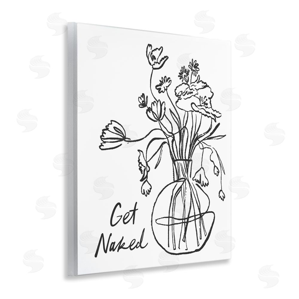 Lettered and Lined Get Naked Flower Contour Wooden Wall Plaque Art Print