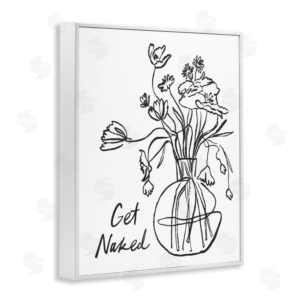 Lettered and Lined Get Naked Flower Contour White Framed Giclee Wall Art Print