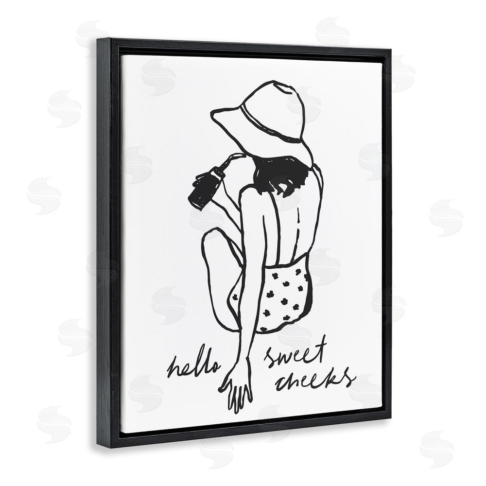 Lettered and Lined Bathroom Refresh Sweet Cheeks Black Floating Frame Canvas Wall Art Print