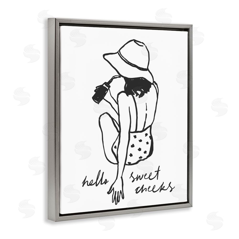 Lettered and Lined Bathroom Refresh Sweet Cheeks Gray Floating Frame Canvas Wall Art Print