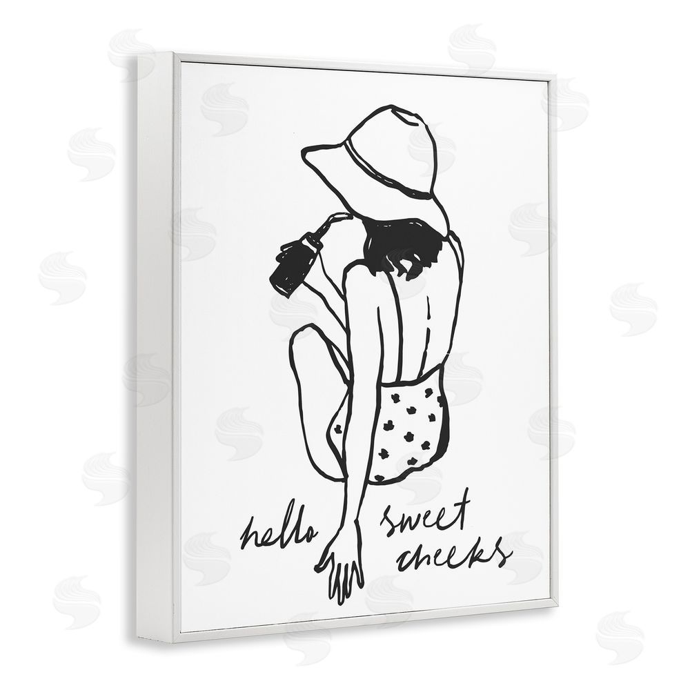 Lettered and Lined Bathroom Refresh Sweet Cheeks White Framed Giclee Wall Art Print
