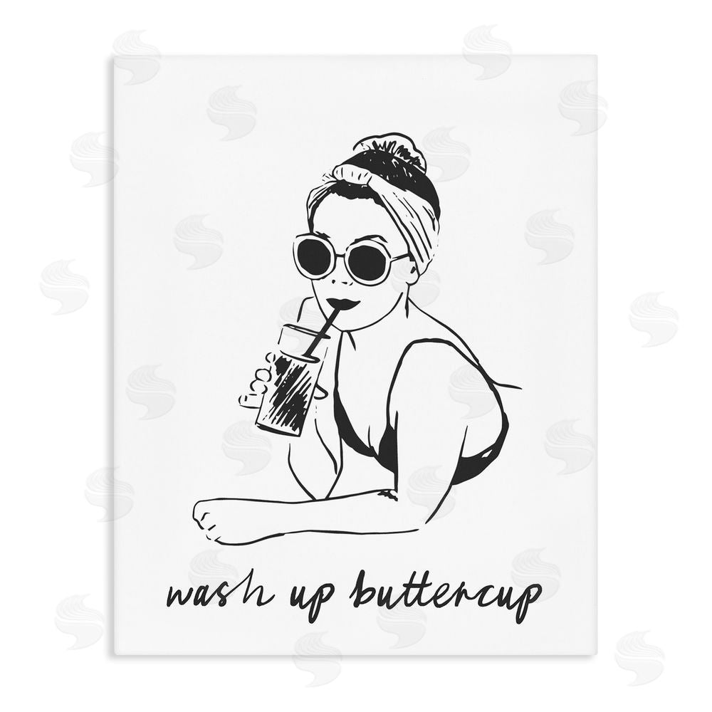 Lettered and Lined Wash Up Buttercup Retro Stretched Canvas Wall Art Print