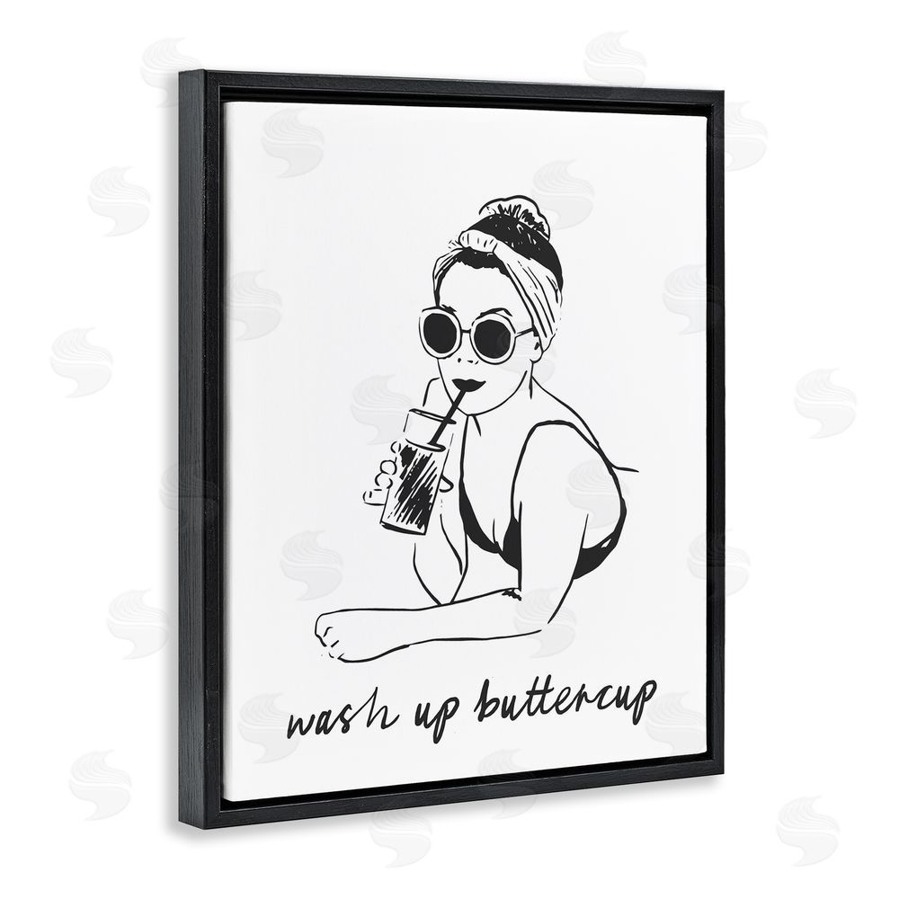 Lettered and Lined Wash Up Buttercup Retro Black Floating Frame Canvas Wall Art Print