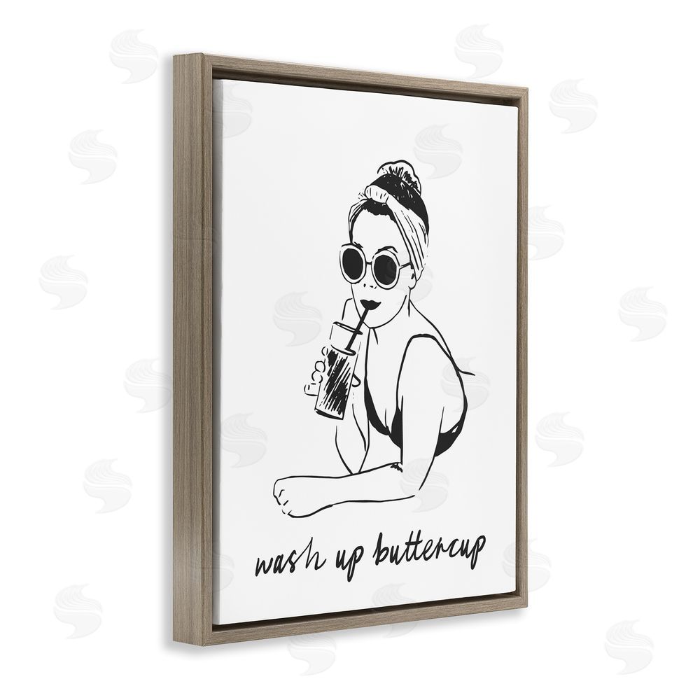 Lettered and Lined Wash Up Buttercup Retro Brown Floating Frame Canvas Wall Art Print