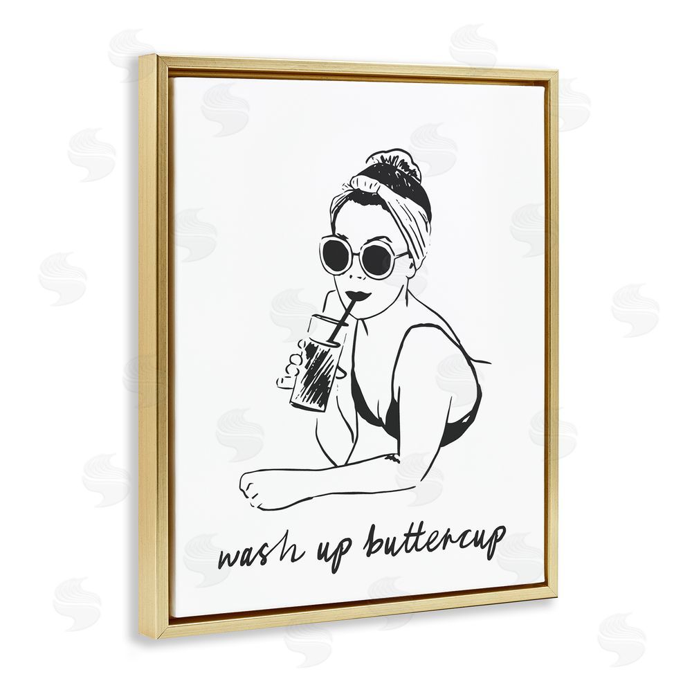 Lettered and Lined Wash Up Buttercup Retro Gold Floating Frame Canvas Wall Art Print