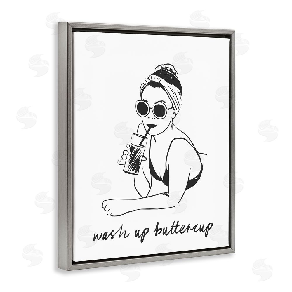 Lettered and Lined Wash Up Buttercup Retro Gray Floating Frame Canvas Wall Art Print
